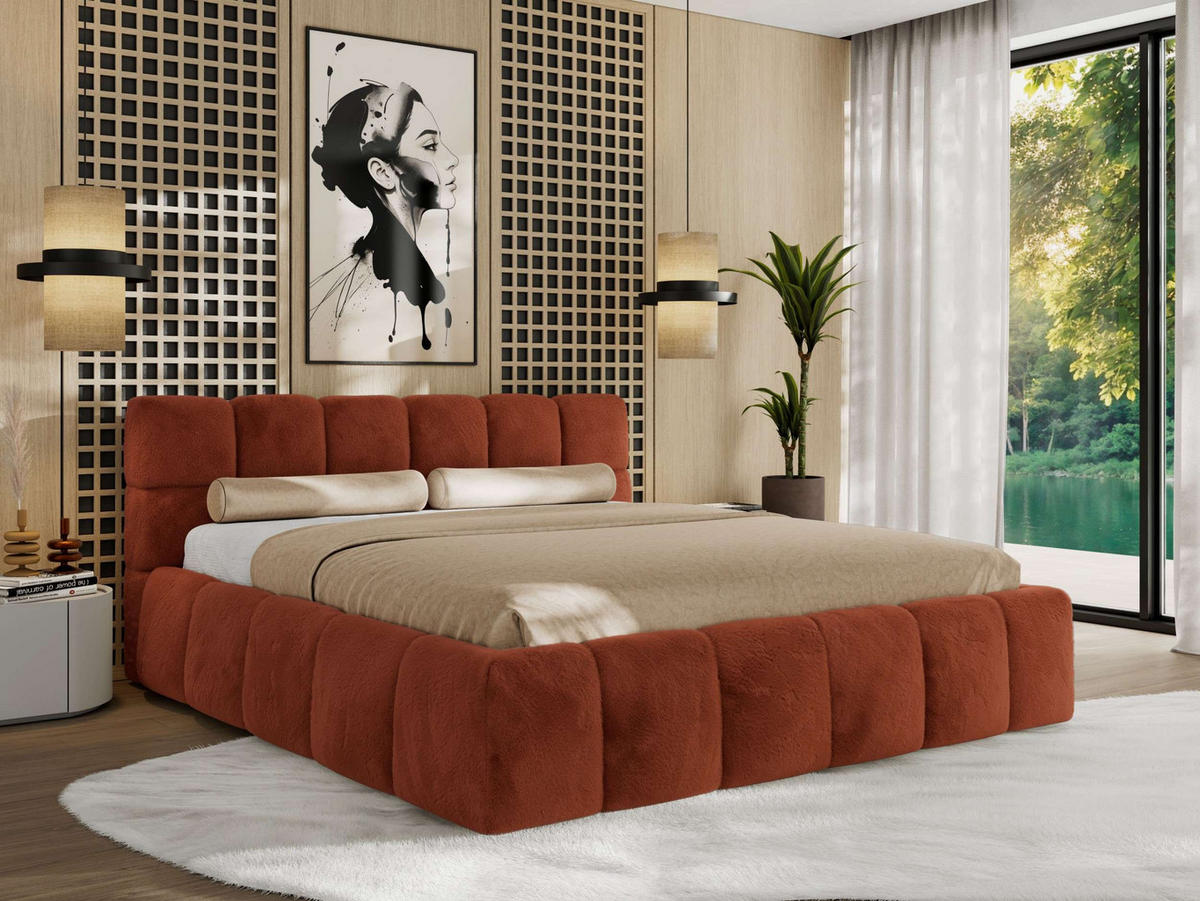 POLSTERBETT NIRA CLASSIC 160/200 - Orange Plüsch - Pocket-Matratze - Orange, Textil (160/200cm) - MKS