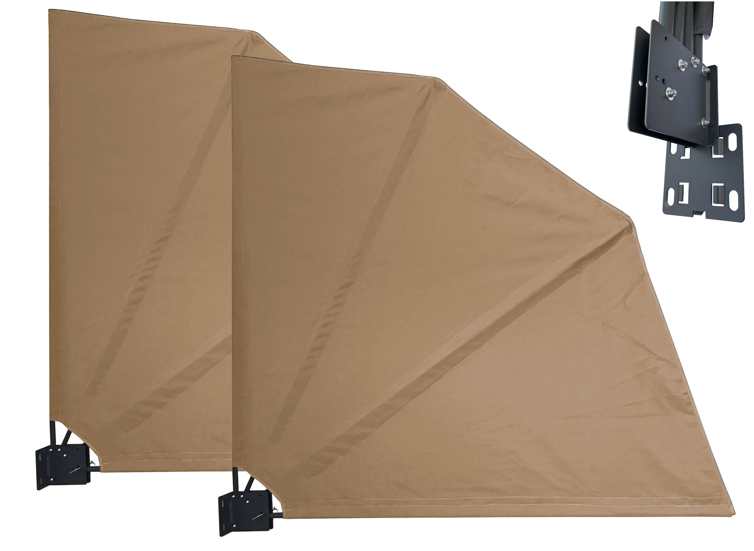 SICHTSCHUTZFÄCHER 2er Set 140x140 cm Beige mit Easy Mount Wandplatte - Beige, Metall (2/140cm) - QUICK STAR