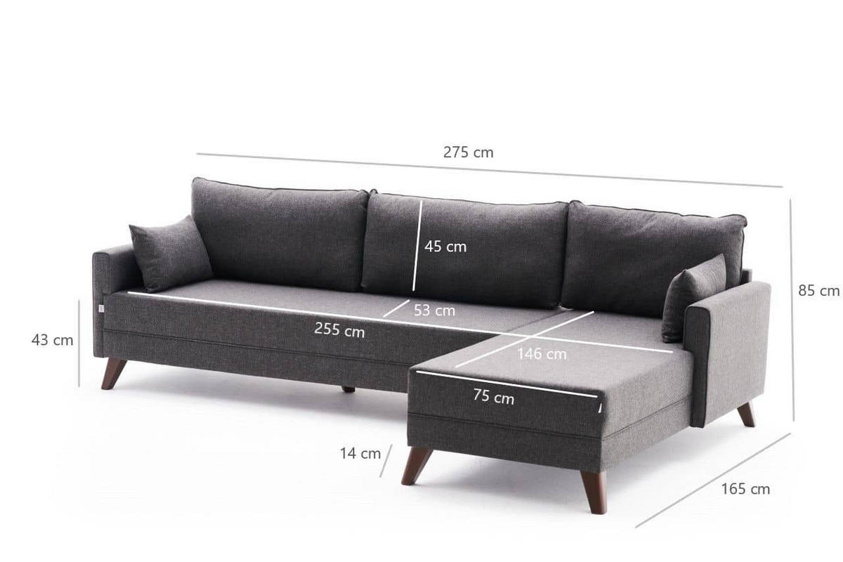 ECKSOFA mit losen Rückenkissen und Schlaffläche - Anthrazit/Walnussfarben, Holz/Kunststoff (165/275cm) - myHomelando