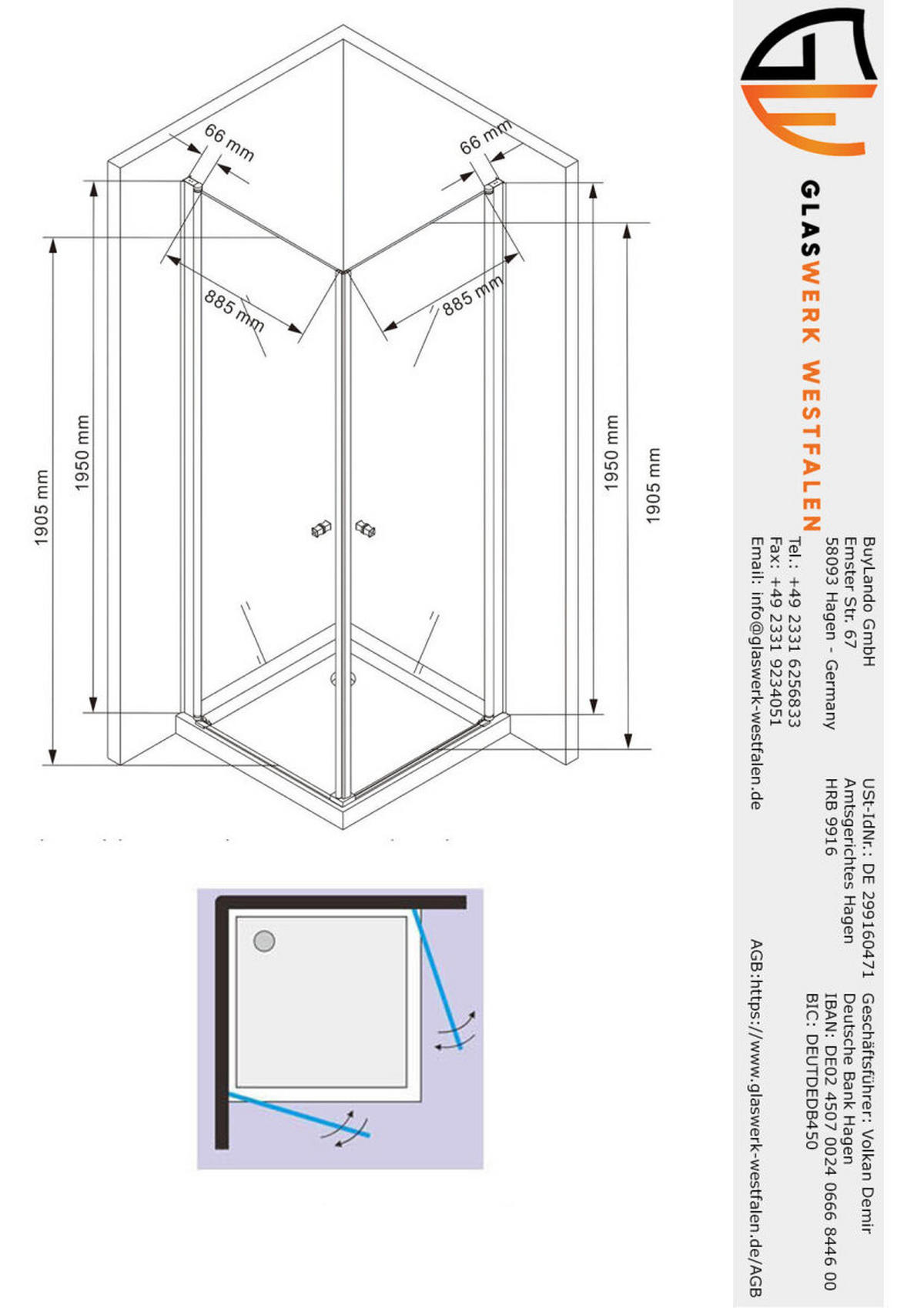 DUSCHKABINE Sofia 100x100x195cm Eck - Silberfarben, Glas (100/100/195cm) -  Glaswerk Westfalen