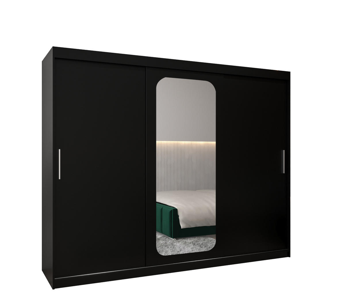 SCHWEBETÜRENSCHRANK 200/250/62 3-türig - Silberfarben/Schwarz, Holz/Kunststoff (250/200/62cm) - MÖBEL KRYSPOL