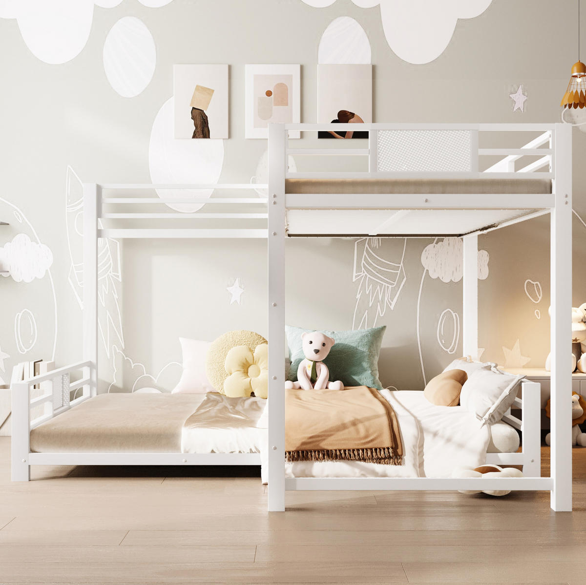 ETAGENBETT 90/200 cm über 140/200 cm, Weiß aus Metall - Weiß, Metall (140/200cm) - MIVRAY