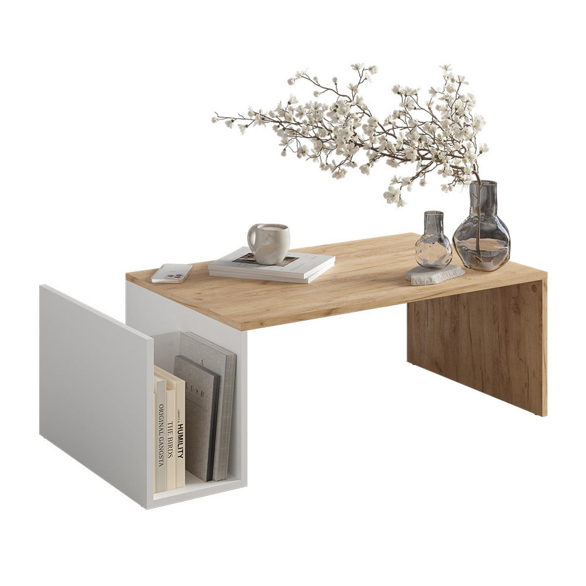 COUCHTISCH Avento Goldkraft Eiche/Weiß 100 x 50 cm - Honigeiche/Weiß, Holzwerkstoff (50/100/32.9cm) - Vicco