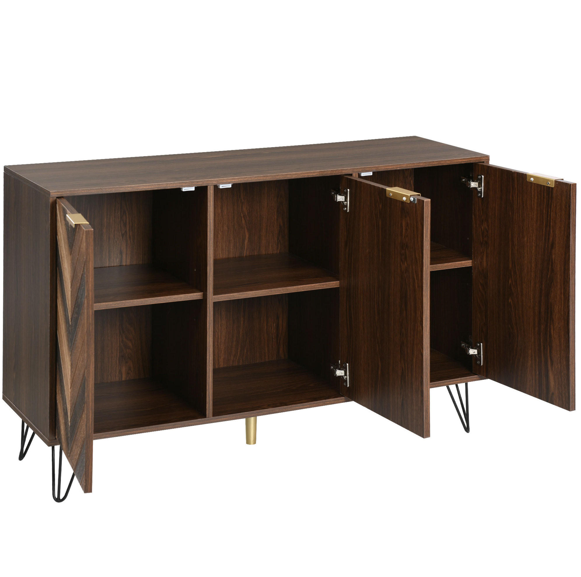 SIDEBOARD 120/38/76,5 cm mit 3 Türen in Naturfarbe und goldfarbenen Griffen - Naturfarben, Holzwerkstoff (120/76.5/38cm) - BEAOK
