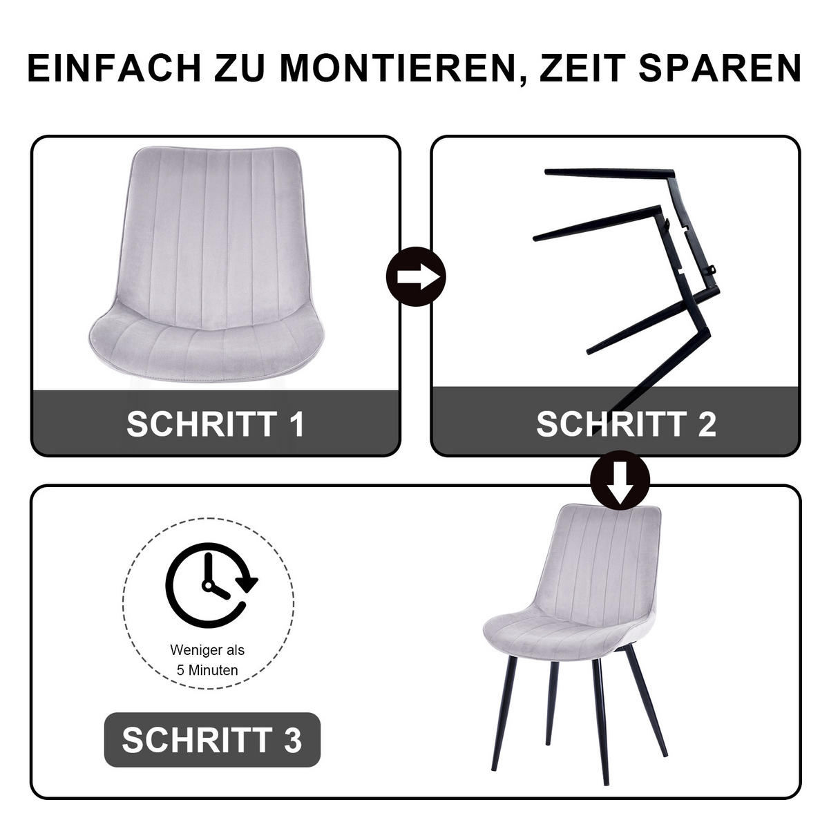 STUHL-SET 2 Stück aus Samt in Modernem Stil-YZ1 - Hellgrau, Textil/Metall (62.5/88/53cm) - HOMAVO