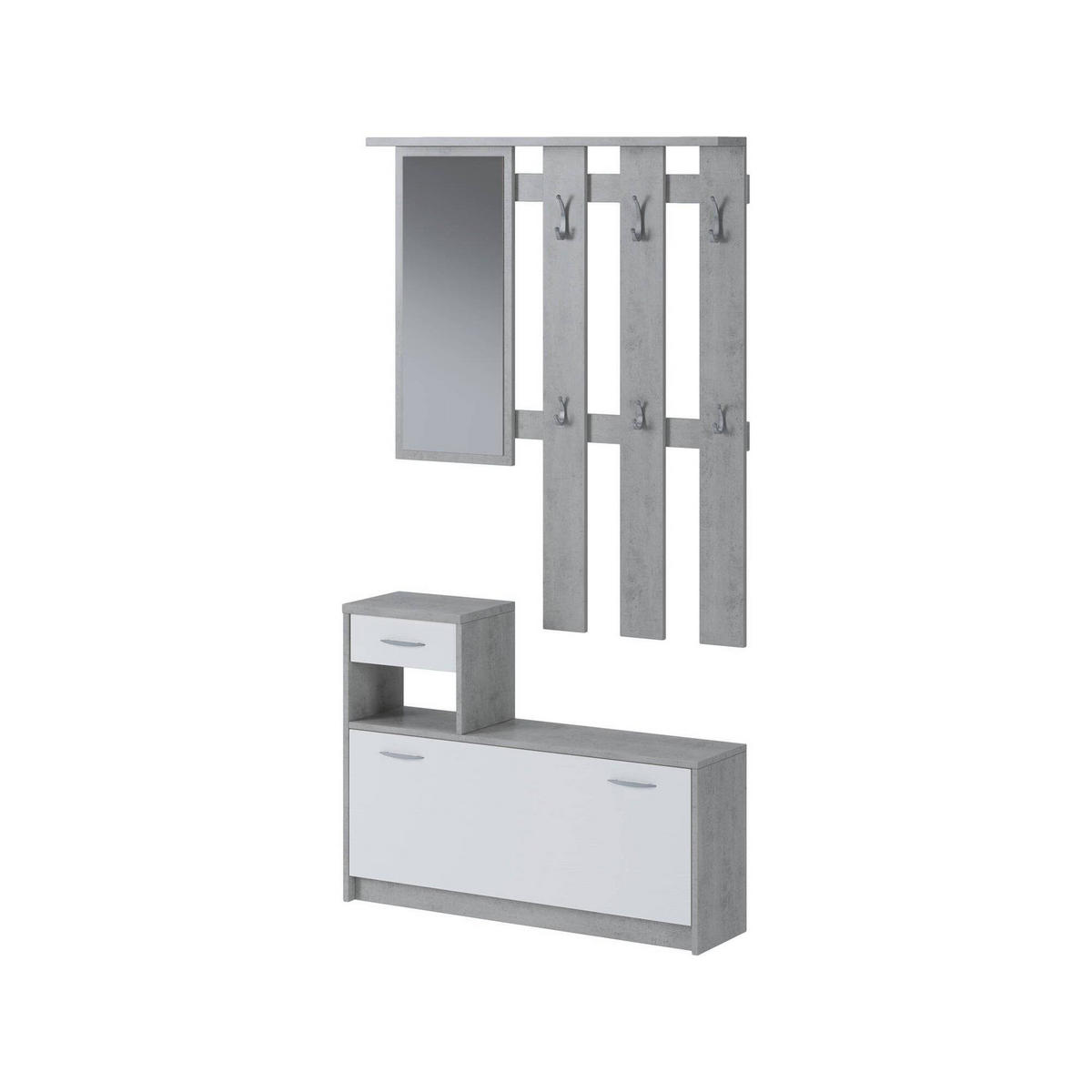 GARDEROBE Holz-Effekt Zement, Weiß 25x100h180 - Weiß/Grau, Holzwerkstoff (100/190/26cm) - DMORA