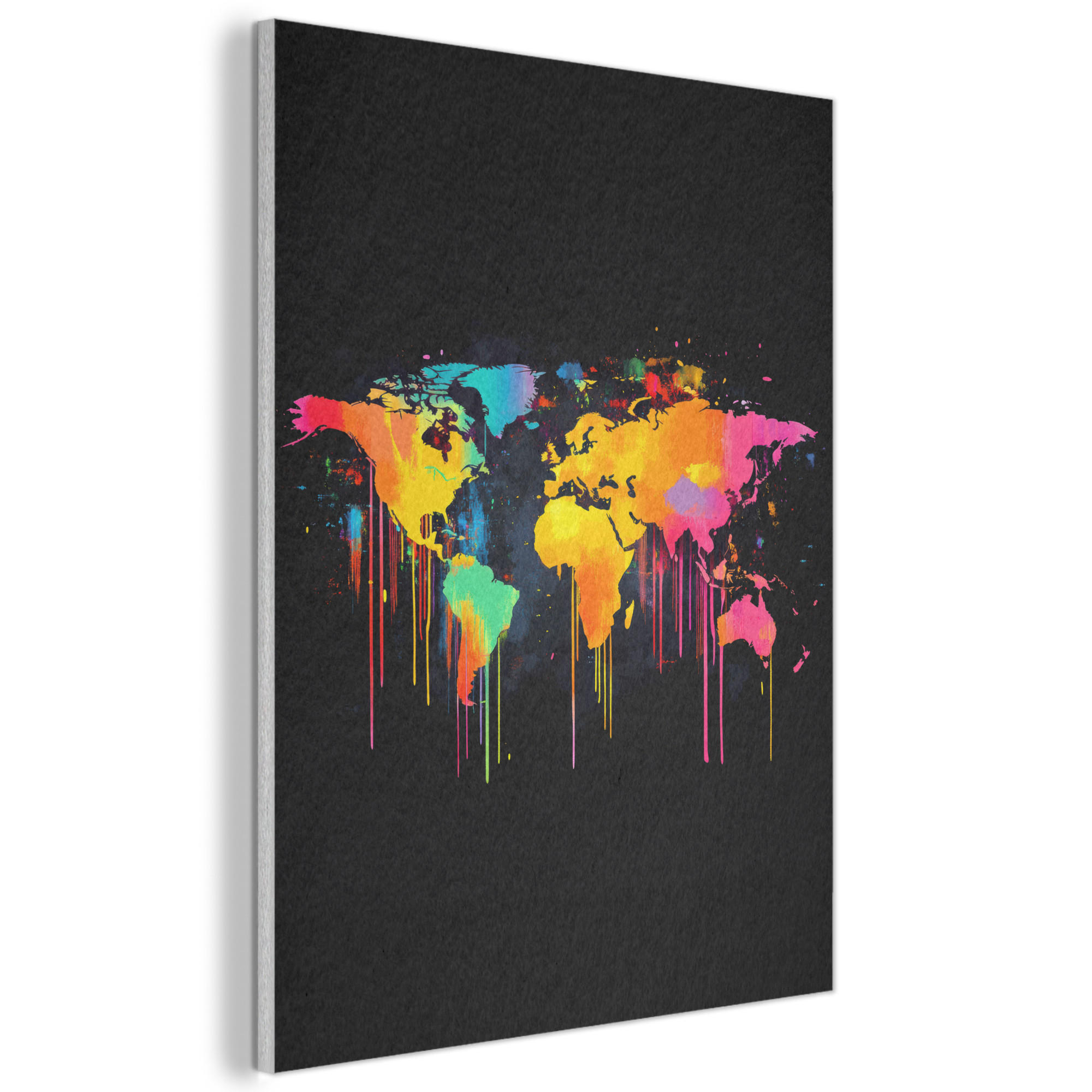 AKUSTIKBILD Weltkarte - Farbe - Bunt - Graffiti - Welt Wanddeko 70x100 cm - Multicolor, Textil (70/100/0.9cm) - MuchoWow