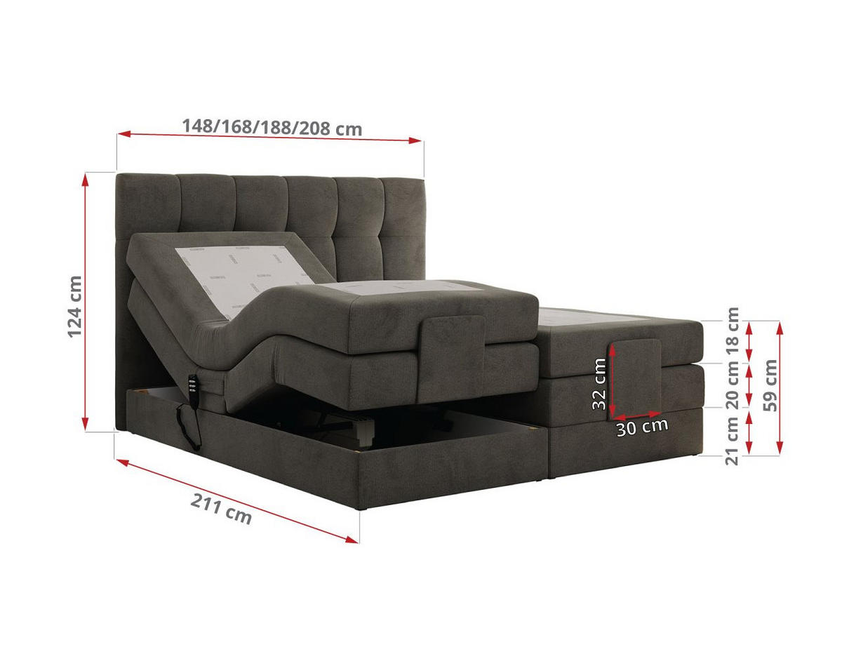 BOXBETT VITTORIA 140/200 - Dunkelgrau Velvet - H3 - Dunkelgrau, Holz/Textil (140/200cm) - MKS