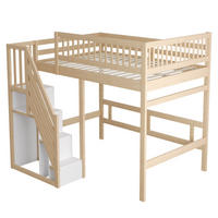 HOCHBETT 140/200 cm in Natur mit Treppe und Stauraum Massivholz - Naturfarben, Holz/Holzwerkstoff (140/200cm) - CHICFURN