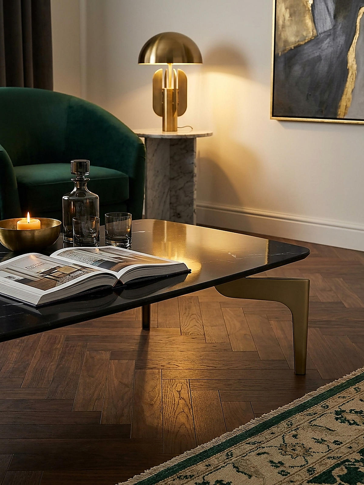 COUCHTISCH Schwarz/Gold Hochglanz Marmor Optik 120x60x30.5 cm Metall-Gestell - Goldfarben/Schwarz, Holzwerkstoff/Metall (60/120/31cm) - KADIMA DESIGN