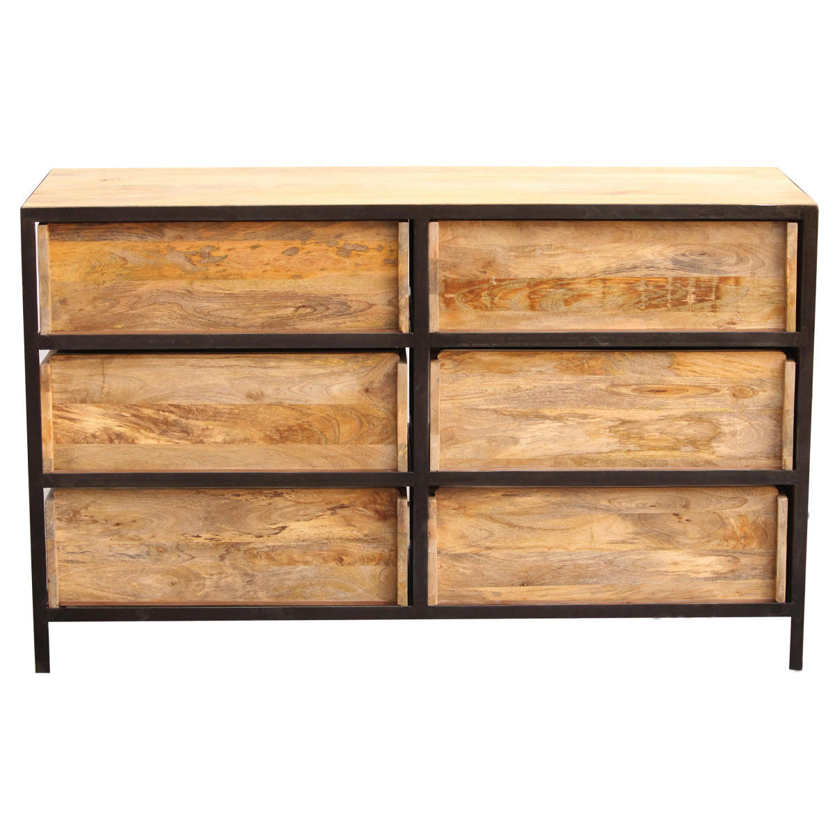 KOMMODE 6 Schubladen Holz Metall INDUSTRIA - Dunkelbraun, Holz (45/80/130cm) - Miliboo