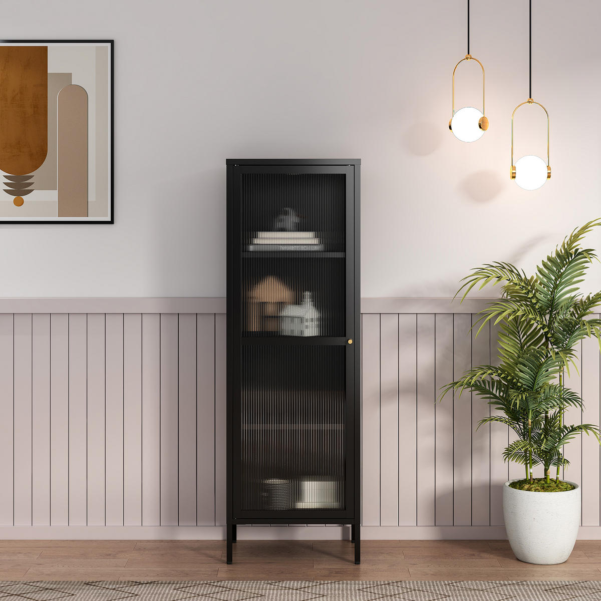 VITRINENSCHRANK Säkylä - Schwarz, Glas/Metall (50/150/35cm) - [en.casa]