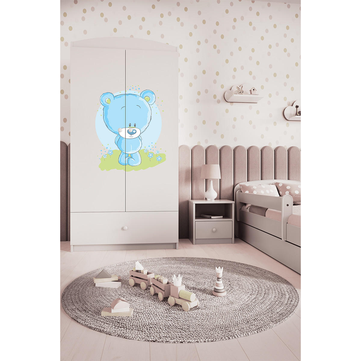 ORMAR 2 vrata Bijeli - bijela/svijetlo plava, drvni materijal (90/187/57cm) - Petits-meubles