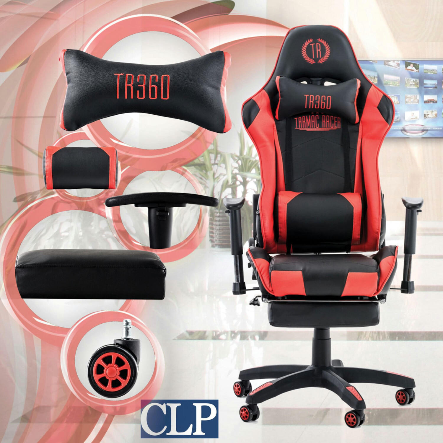 BÜROSTUHL Racing Turbine mit Fußablage, Schwarz/Rot - Rot, Kunststoff/Textil (67/142/58cm) - TPFLiving
