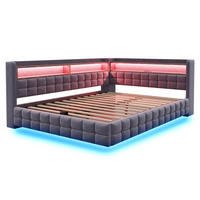 POLSTERBETT 140x200 cm mit hydraulischem Stauraum und Regal - LED Beleuchtung - USB & Typ-C - Grau - ohne Matratze - Grau, Textil (140/200cm) - DELFA