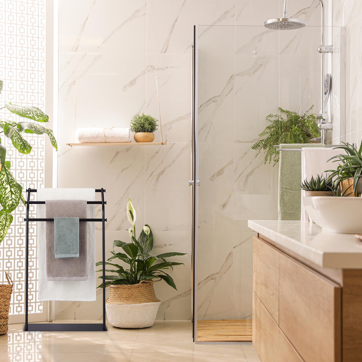 HANDTUCHSTÄNDER - Schwarz, Metall (51/86/19cm) - Relaxdays