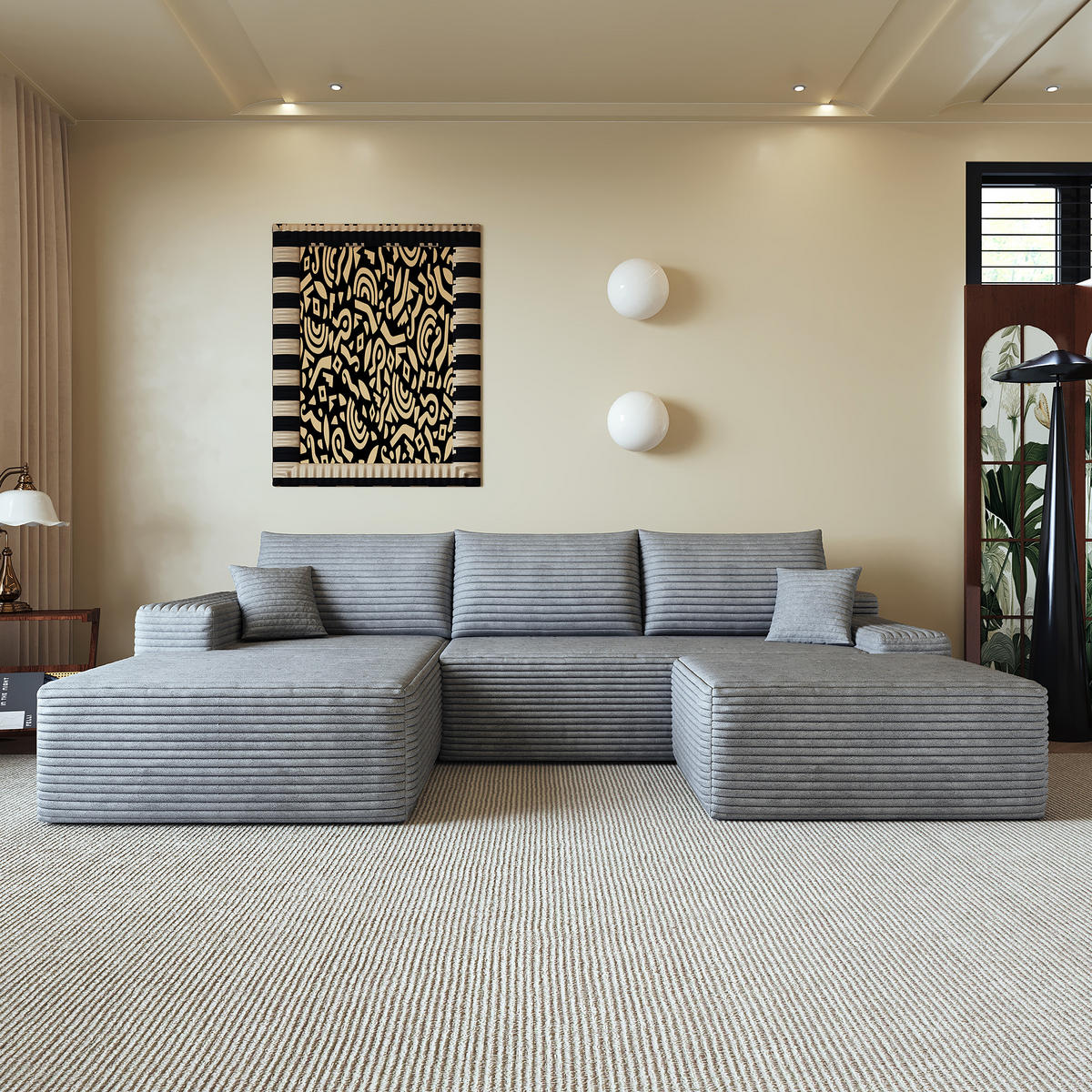 WOHNLANDSCHAFT DE-34857 U-Form 2-Sitzer Chaiselongue links Grau - Grau, Textil (175/83/270cm) - ComfortXL