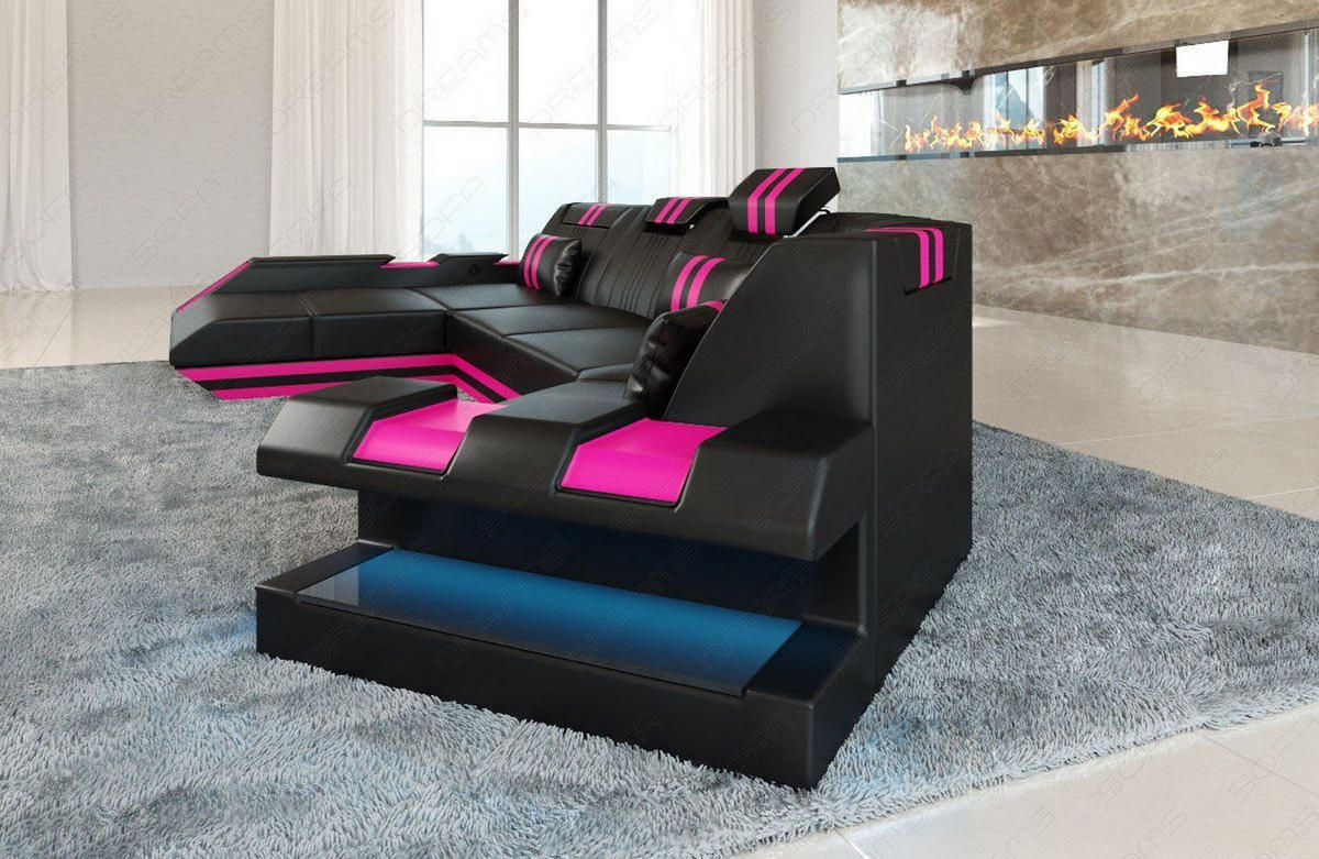 WOHNLANDSCHAFT Apollonia C - Pink/Schwarz, Leder (420/78/190cm) - Sofa Dreams