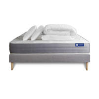 BETT Actiflex dream Taschenfederkern und Memory-Schaum 140 x 190 cm h1 - Kit Bettgestell Grau - Mit Kissen und Bettdecke - Beige/Grau, Karton/Holz (140/190cm) - ACTISOM