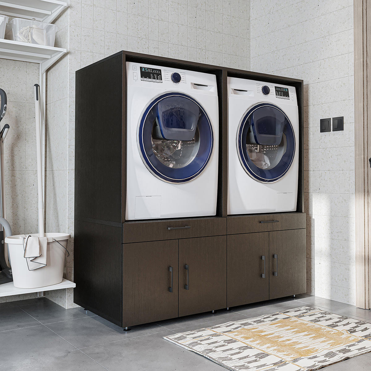 WASCHMASCHINENSCHRANK Serie 3 134cm Breit, 145cm Hoch - Schwarz, Holzwerkstoff (134/145/67cm)