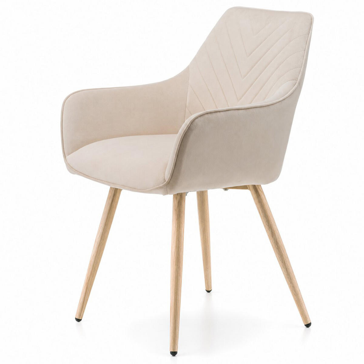 STUHL VASTO gepolstert mit Steppung - beige, Beine in Holzoptik - Samt Velours - Ecru/Eichefarben, Textil/Metall (58/87/60cm) - NEW HOME