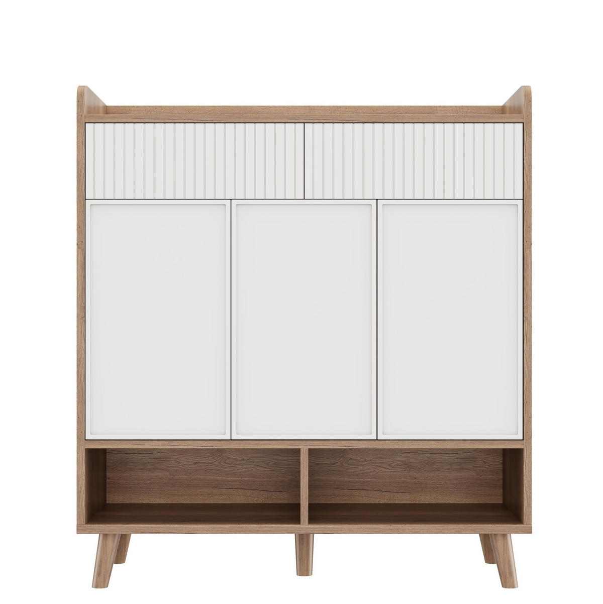 SCHUHSCHRANK mit 3 Türen 2 Schubladen 90 x 35 x 100 cm Weiß/Natural - Weiß, Holzwerkstoff (35/100/90cm) - Beauniv