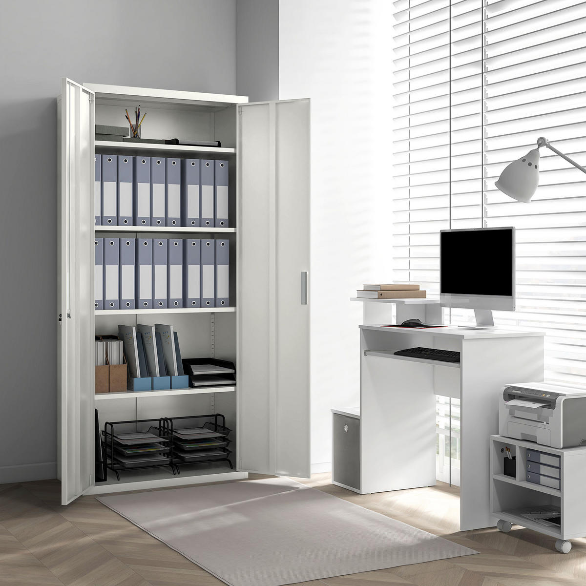 AKTENSCHRANK DE-09813 5 verstellbare Regale Weiß - Weiß, Metall (40/180/80cm) - ComfortXL