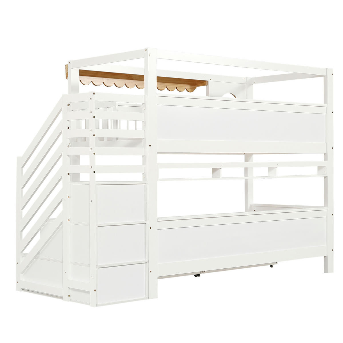 ETAGENBETT 90/200 cm DE-02264, in Weiß, mit Treppenschrank, 2 Schubladen und 2m Regal - Weiß, Holz/Holzwerkstoff (90/200cm) - ComfortXL