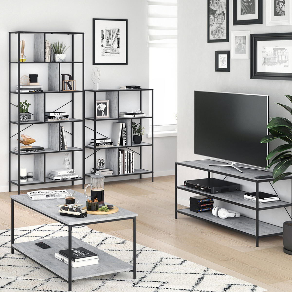 RAUMTEILER Fyrk Beton 80 x 180 cm - Grau, Holzwerkstoff (80/180/30cm) - Vicco