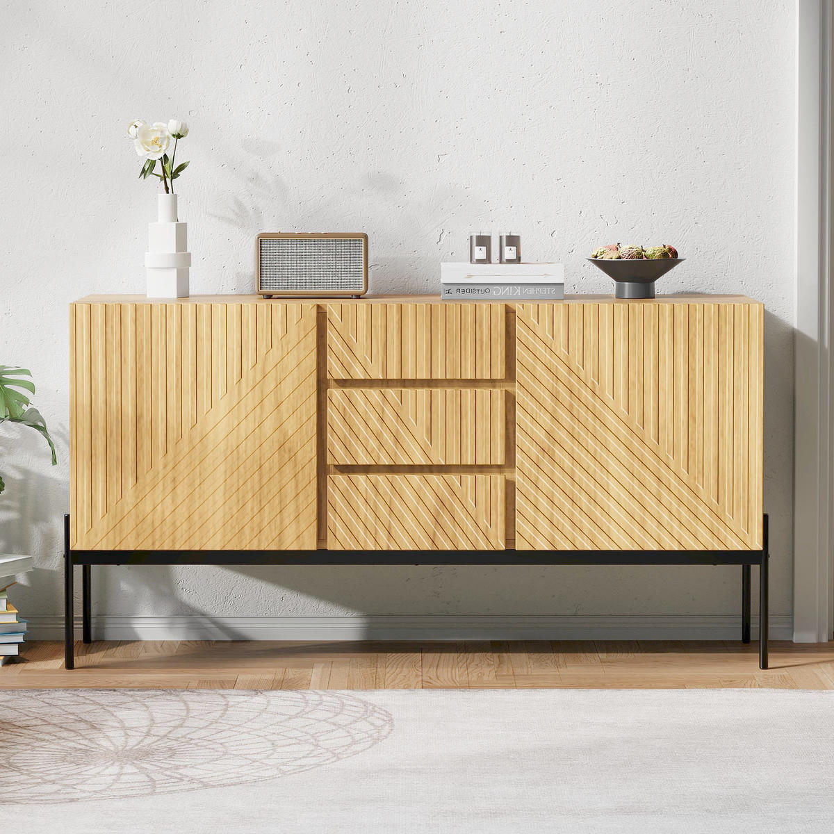 SIDEBOARD mit 2 Türen Metallbeinen 140x40x75cm - Naturfarben, Holzwerkstoff (40/75/150cm) - FLIEKS