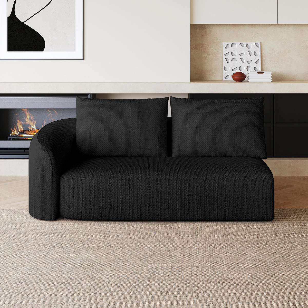 SOFAELEMENT DE-34711 Links-2-Sitzer Schwarz - Schwarz, Textil (90/85/160cm) - ComfortXL