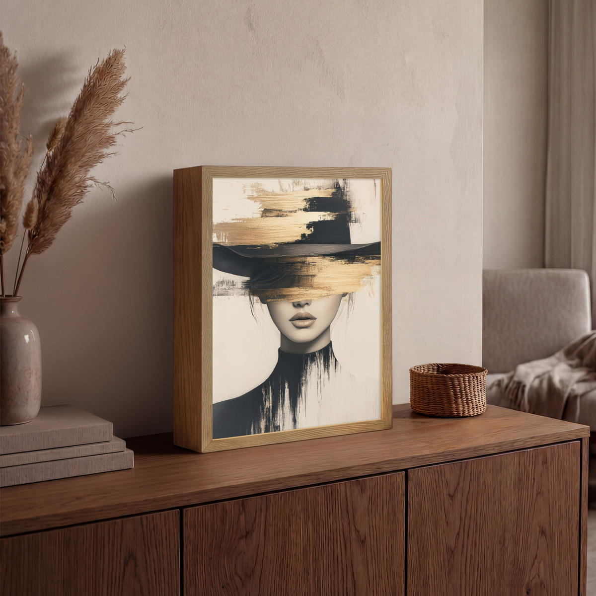 NÁSTĚNNÁ LAMPA S AKUMULÁTOREM Žena - klobouk - barva 30x40 cm - krémová, kompozitní dřevo (30/40/8cm) - OnlyWow