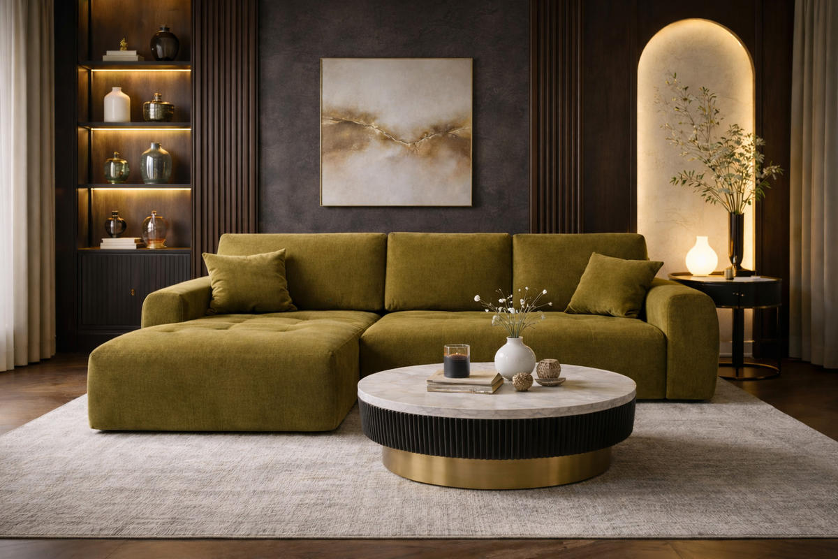 ECKSOFA Mit Schlaffunktion Und Bettkasten L-Form Ivo XL, Veloursstoff Salvador, Olive, Links - Olivgrün, Holz (280/142cm) - Kaiser Möbel