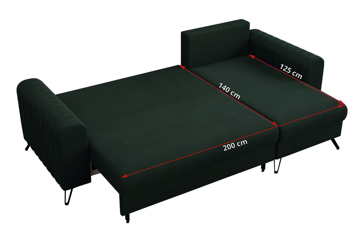 ECKSOFA Axel Samt Grün - Schwarz/Grün, Textil/Metall (242/140cm) - MKS