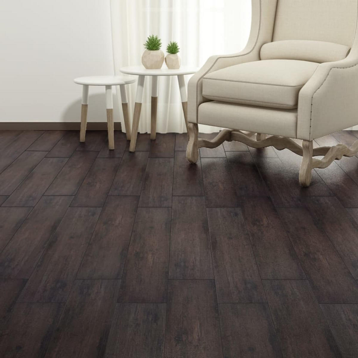 VINYLBODEN PVC-Dielen selbstklebend Dunkelbraun 5,02m² - Dunkelbraun, Kunststoff (91.5/15.2/1.3cm) - DELUKE