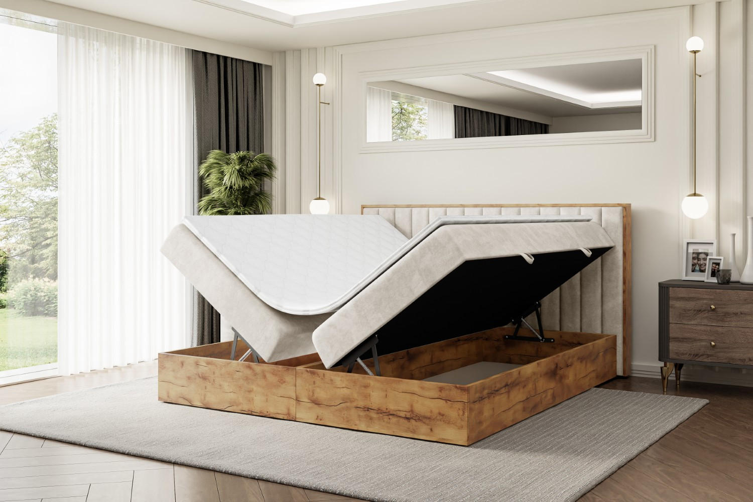 Thumbnail - Altdecor Boxbett, Braun, Holzwerkstoff, Höhe ca. 20 cm, 140x200 cm, Schlafzimmer, Betten, Boxspringbetten
