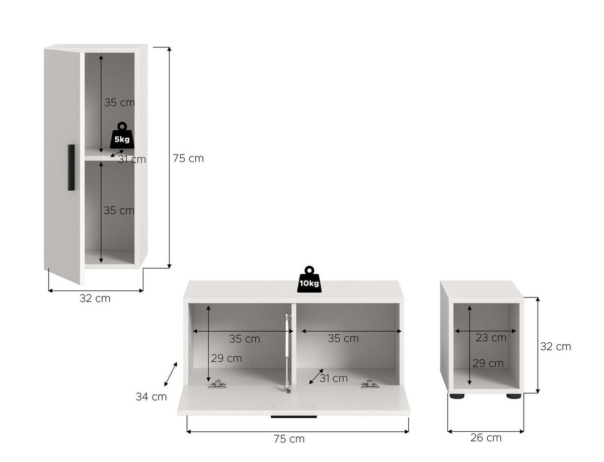 WOHNWAND The One weiß 75/34/34 cm - Weiß, Holzwerkstoff (75/34/34cm) - Xonox