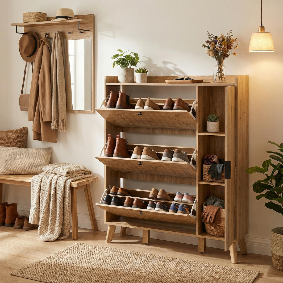 SCHUHKIPPER 110 cm in Holz-Optik - Naturfarben, Holzwerkstoff (110/137.5/24cm) - Urban Meuble