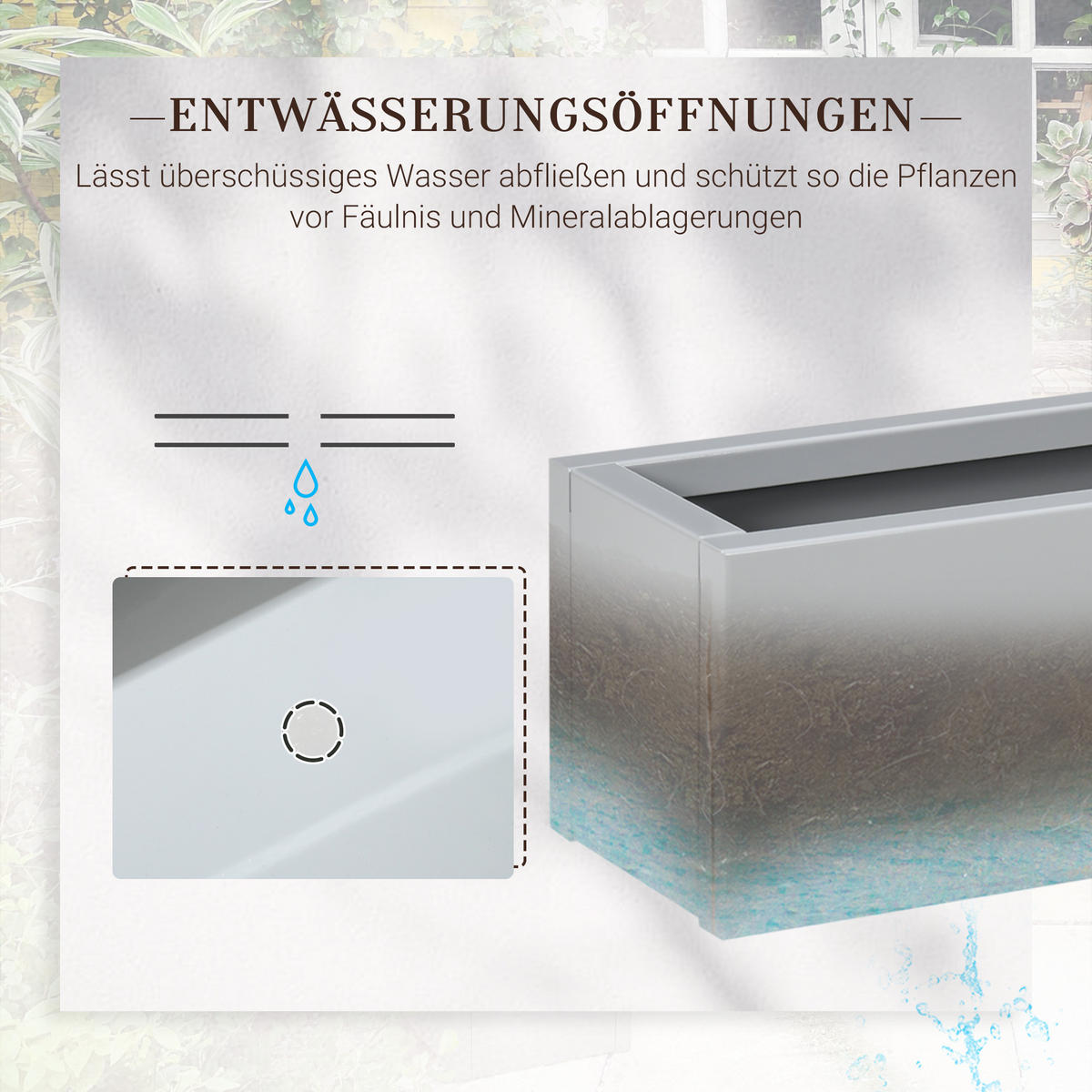 BLUMENKASTEN Pflanzkübel mit Entwässerungsloch, aus Stahl, für Balkon, Terrasse, Grau - Grau, Metall (22/22/91cm) - Outsunny