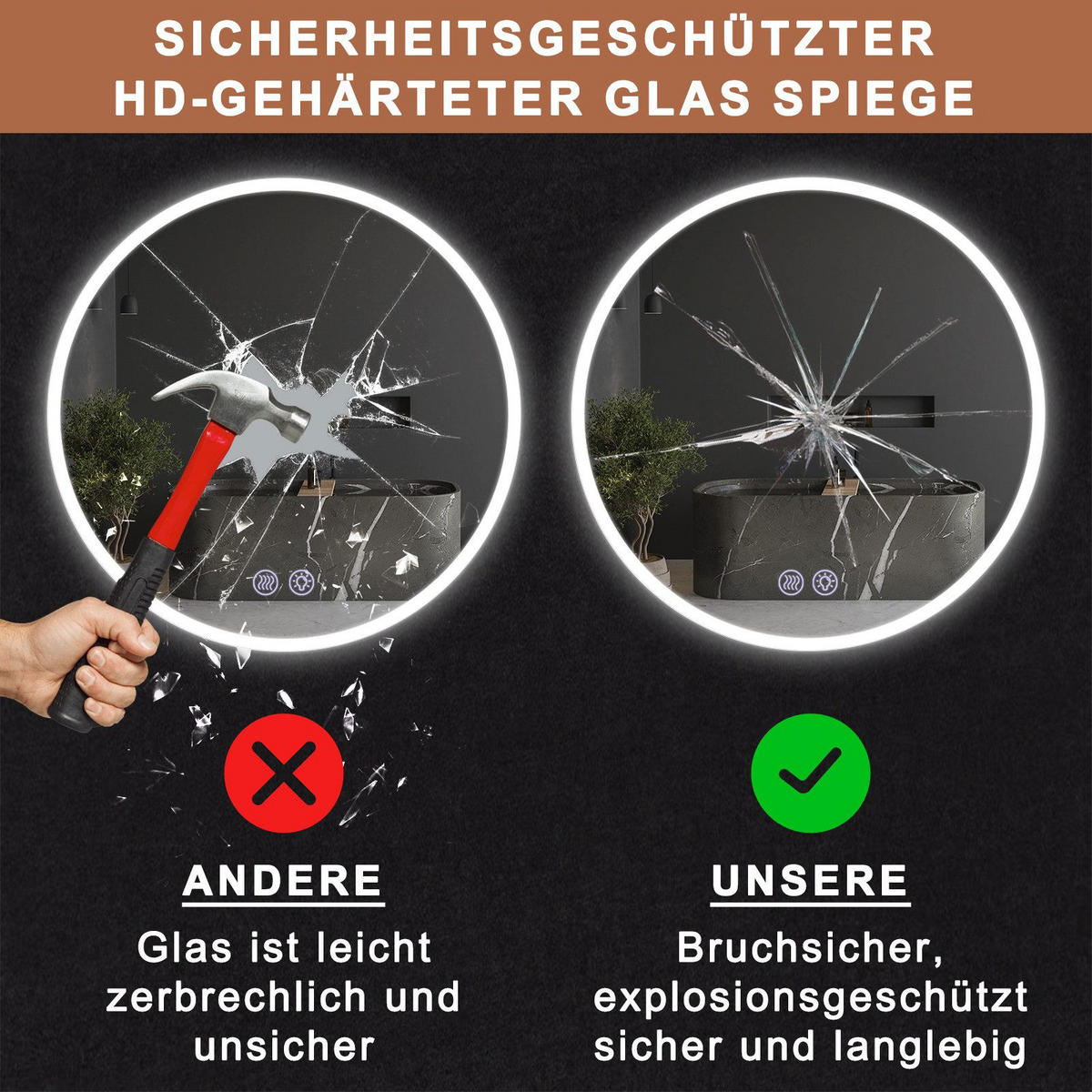 BADEZIMMERSPIEGEL Redfield mit LED-Leuchte Ø70 cm - Weiß, Glas (70/2.9/70cm) - Nettlife