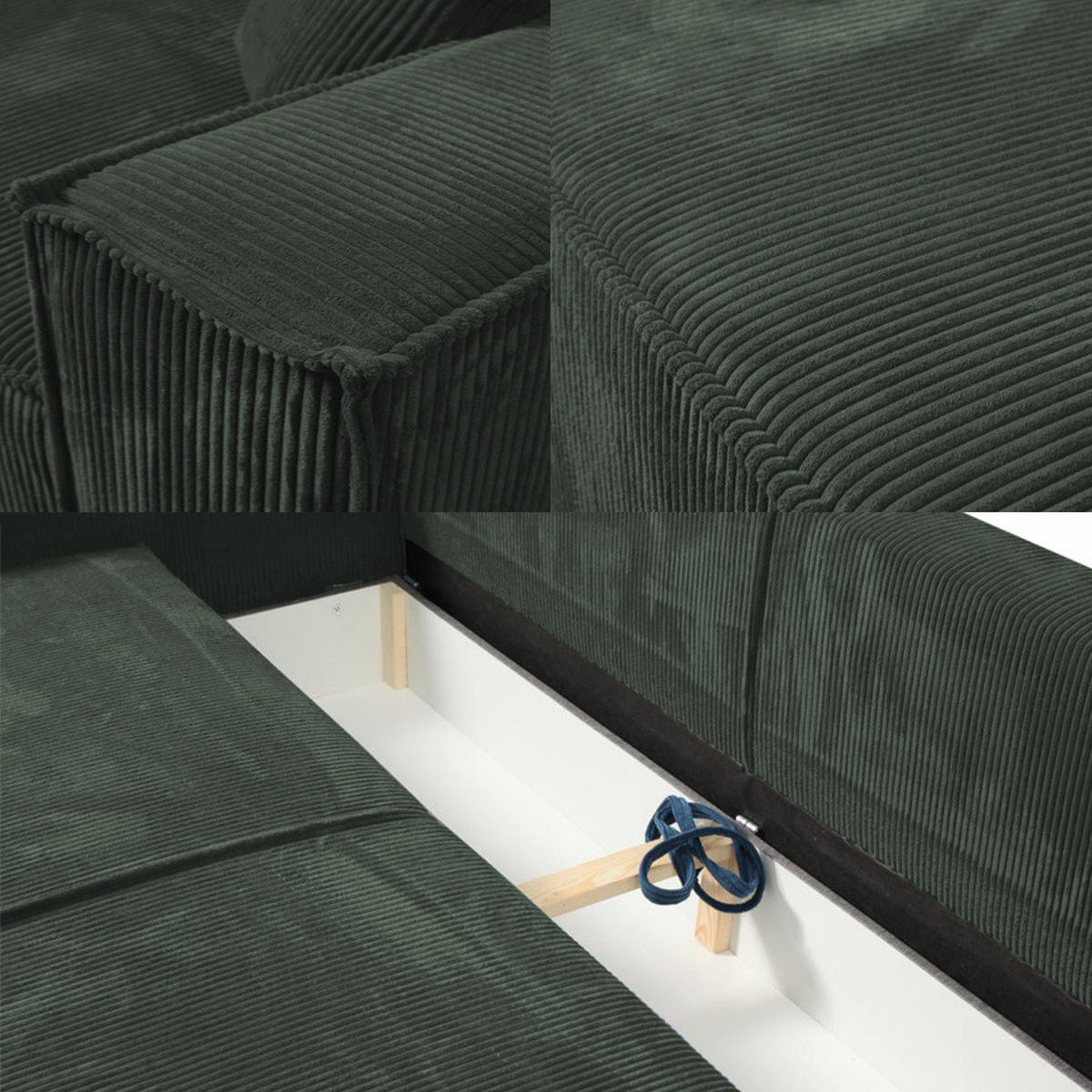 SCHLAFSOFA mit Bettkasten und Cordstoff MONA Grün - Grün, Holzwerkstoff (255/85/105cm) - Compleo24