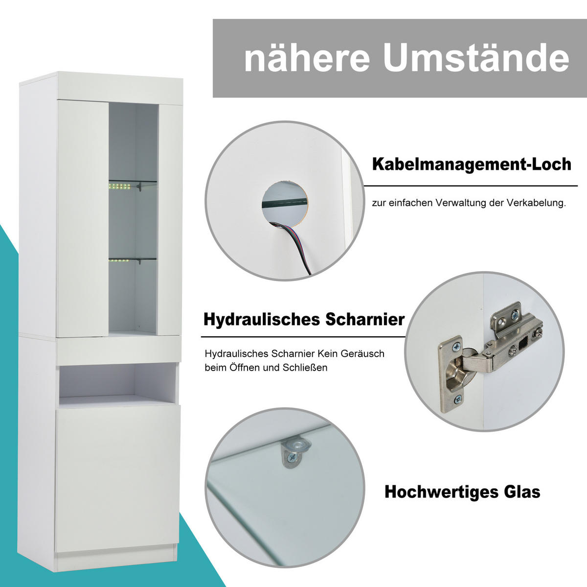 VITRINE 50/40/180 cm Weiß aus Spanplatte mit LED-Beleuchtung - Weiß, Holzwerkstoff (40/180/50cm) - OKMYHOME