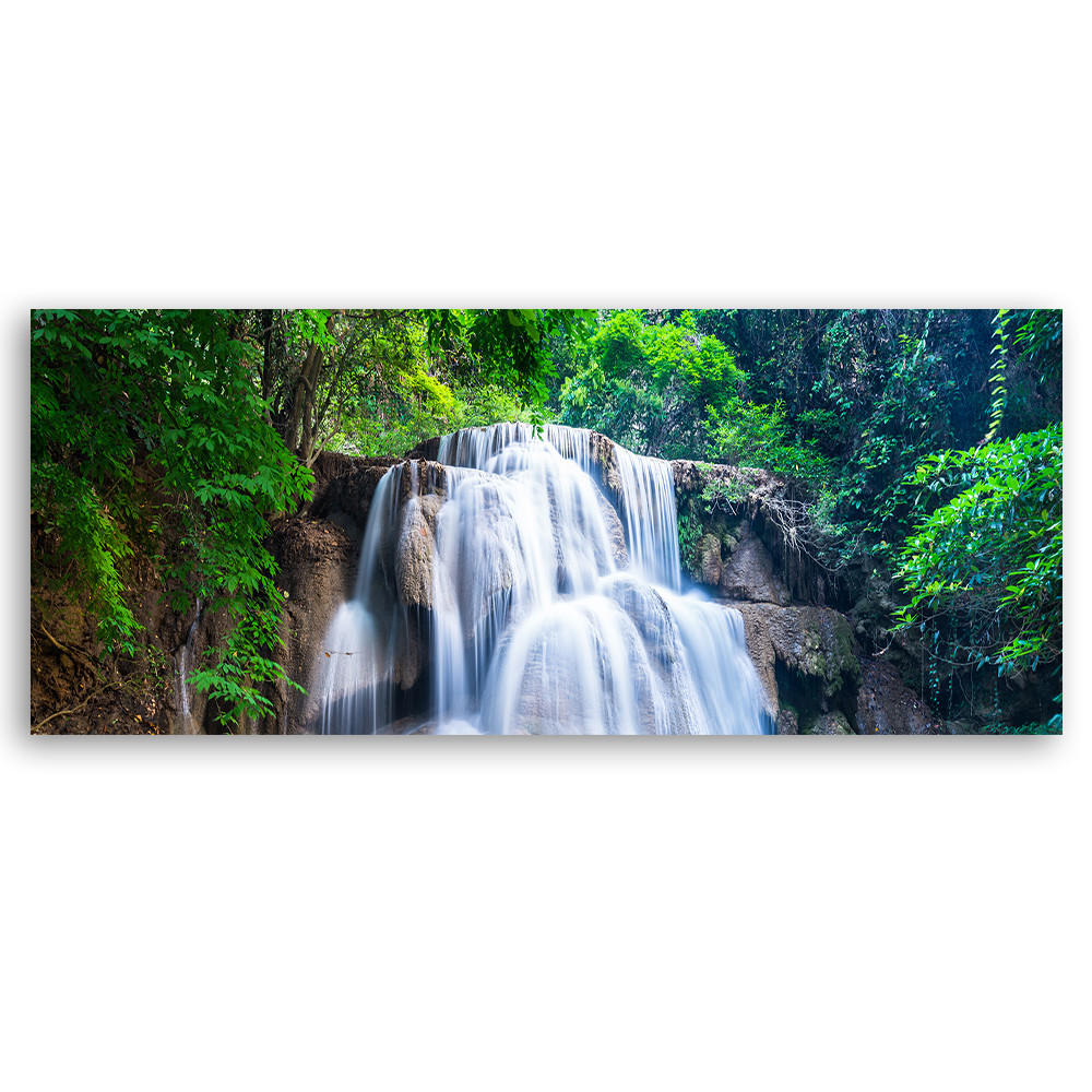 WANDBILD wasserfall natur grün - Grün, Textil (90/30cm) - Feeby