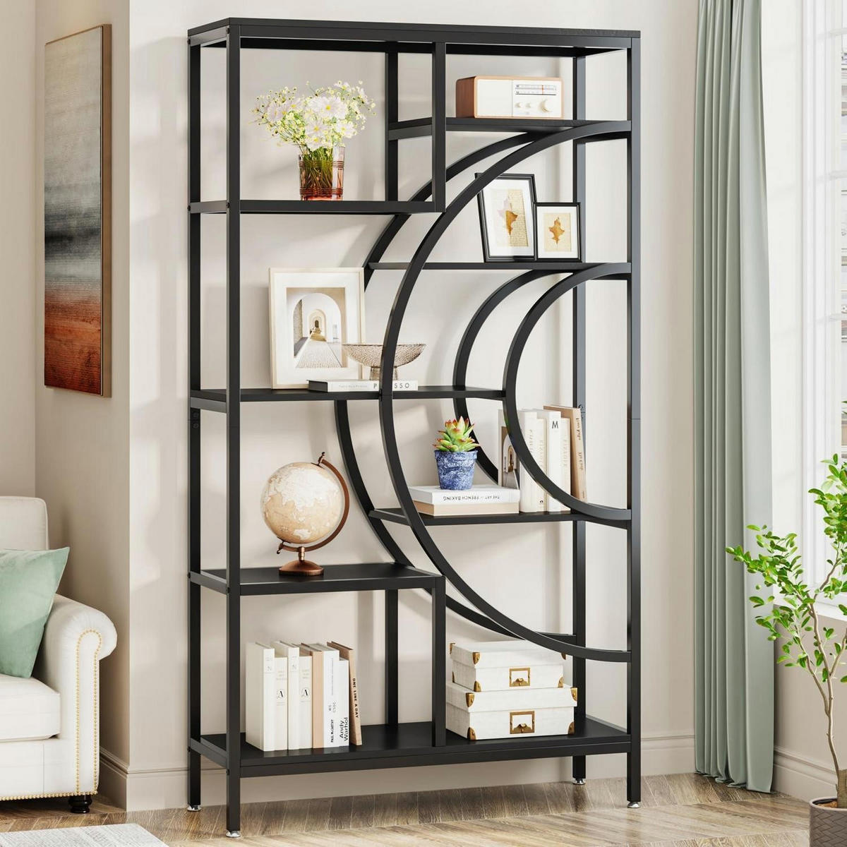 BÜCHERREGAL Geometrisch 179cm Schwarz - Schwarz, Metall (100/179/30cm)