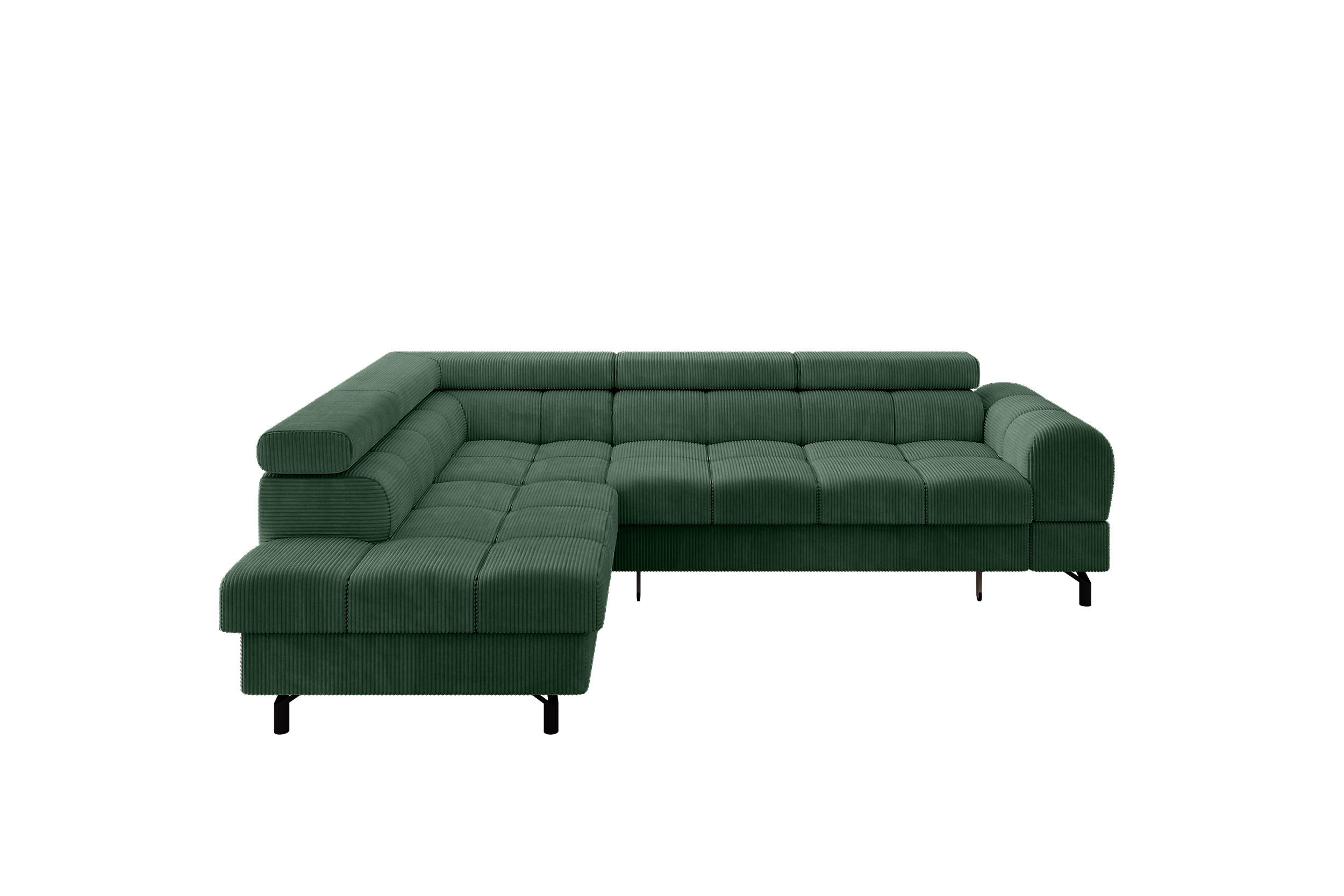ECKSOFA mit Schlaffunktion Ottomane Links LUMA-L 272x203x70 Grün Cord - Waldgrün/Schwarz, Holzwerkstoff/Kunststoff (272/203cm) - ALTDECOR