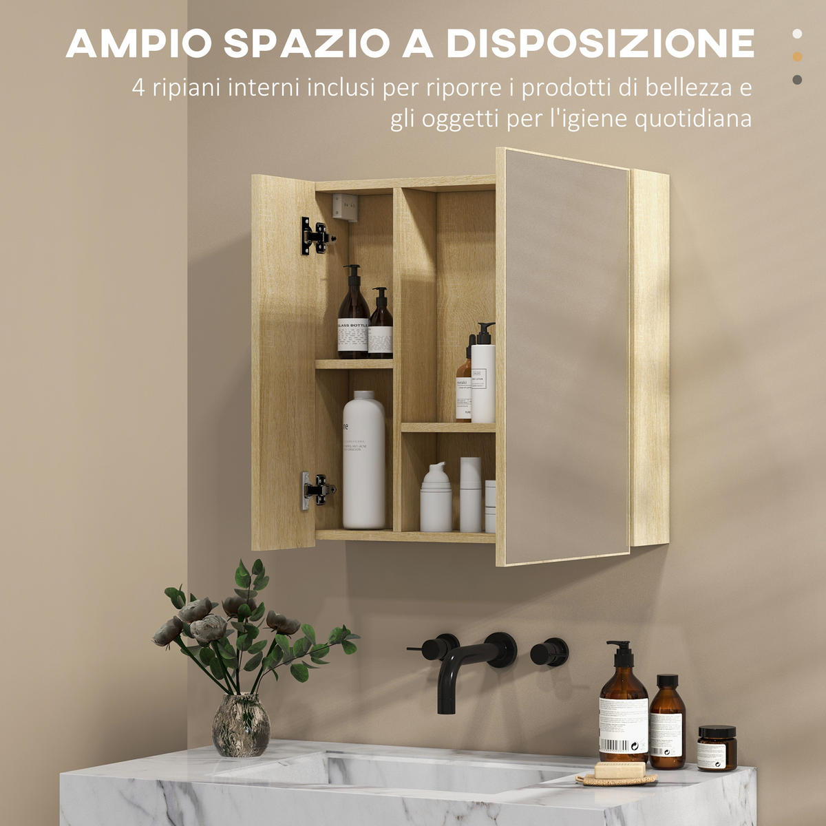 SPIEGELSCHRANK Spiegelschrank mit Spiegel und 4 Einlegeböden, 60 x 15 x 60 cm ,holzfarben - Braun, Glas (60/60/15cm) - Vallsero