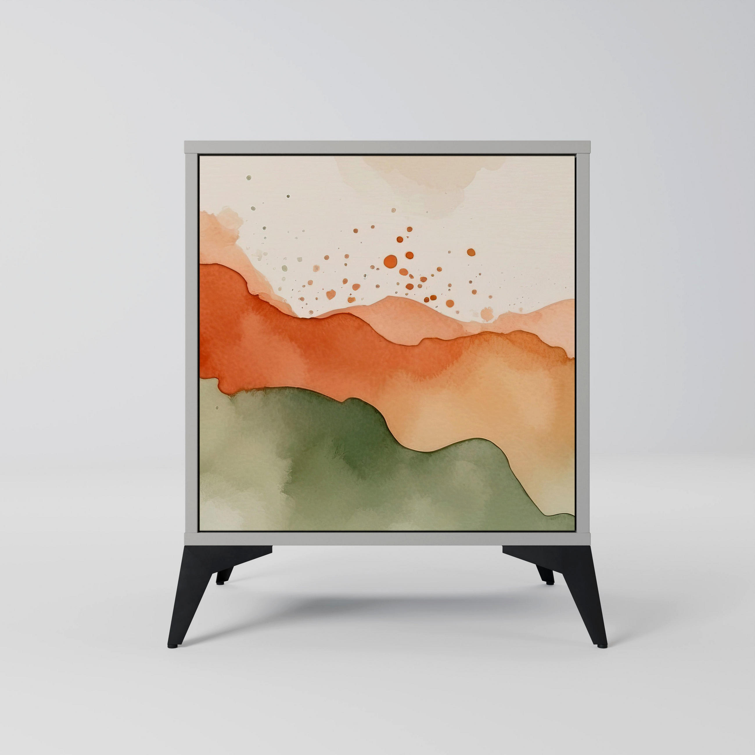 SIDEBOARD WATERCOLOUR PEAKS, Grau, 57,5x42x70,5 cm, Schwarze Metall-Sternfüße - Multicolor/Schwarz, Holzwerkstoff/Metall (57.5/70.5/42cm) - SpaceRebels