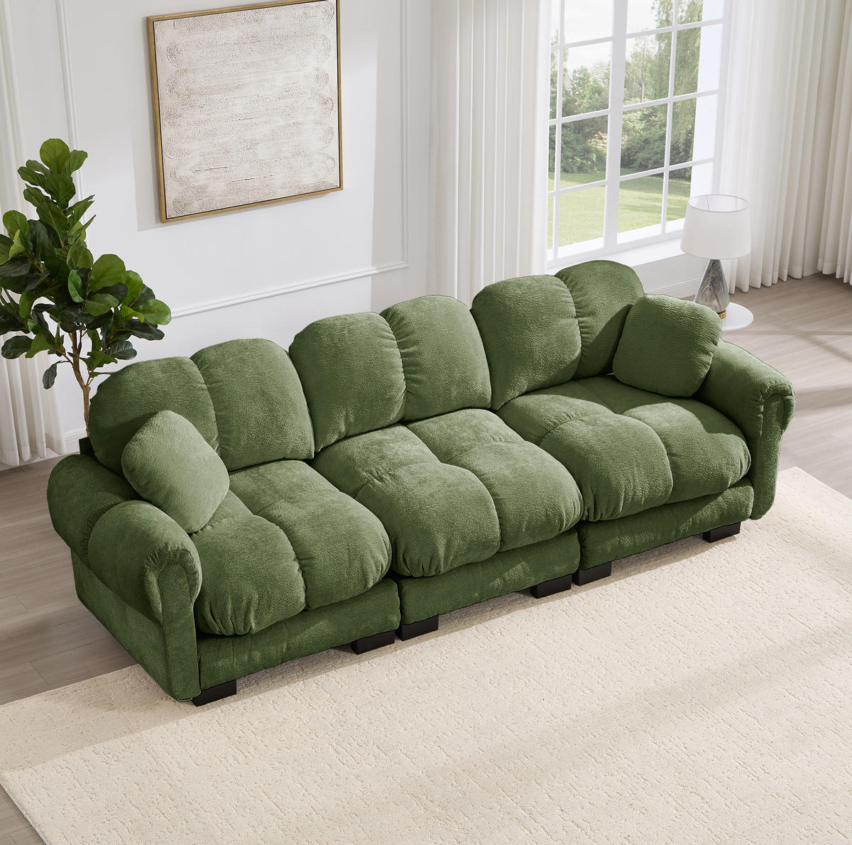SOFA modular Chenille Green mit Steppdesign - Grün, Textil (260/90/86cm) - IVMEU