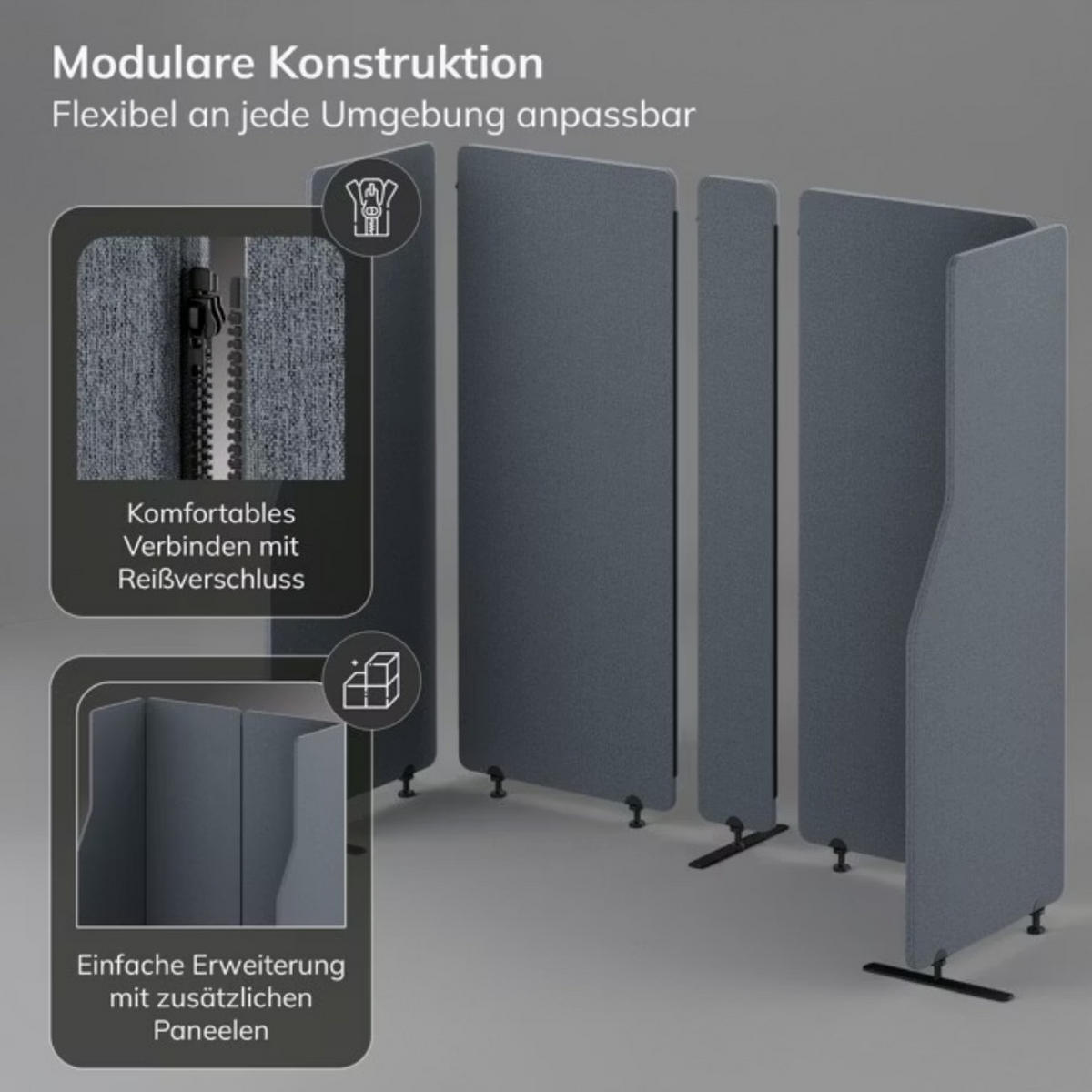 AKUSTIK-TRENNWAND mit Schalldämmung PEOLT 145x260x1,8cm Anthrazit Stellwand - Anthrazit, Kunststoff (260/145/1.8cm) - DELUKE