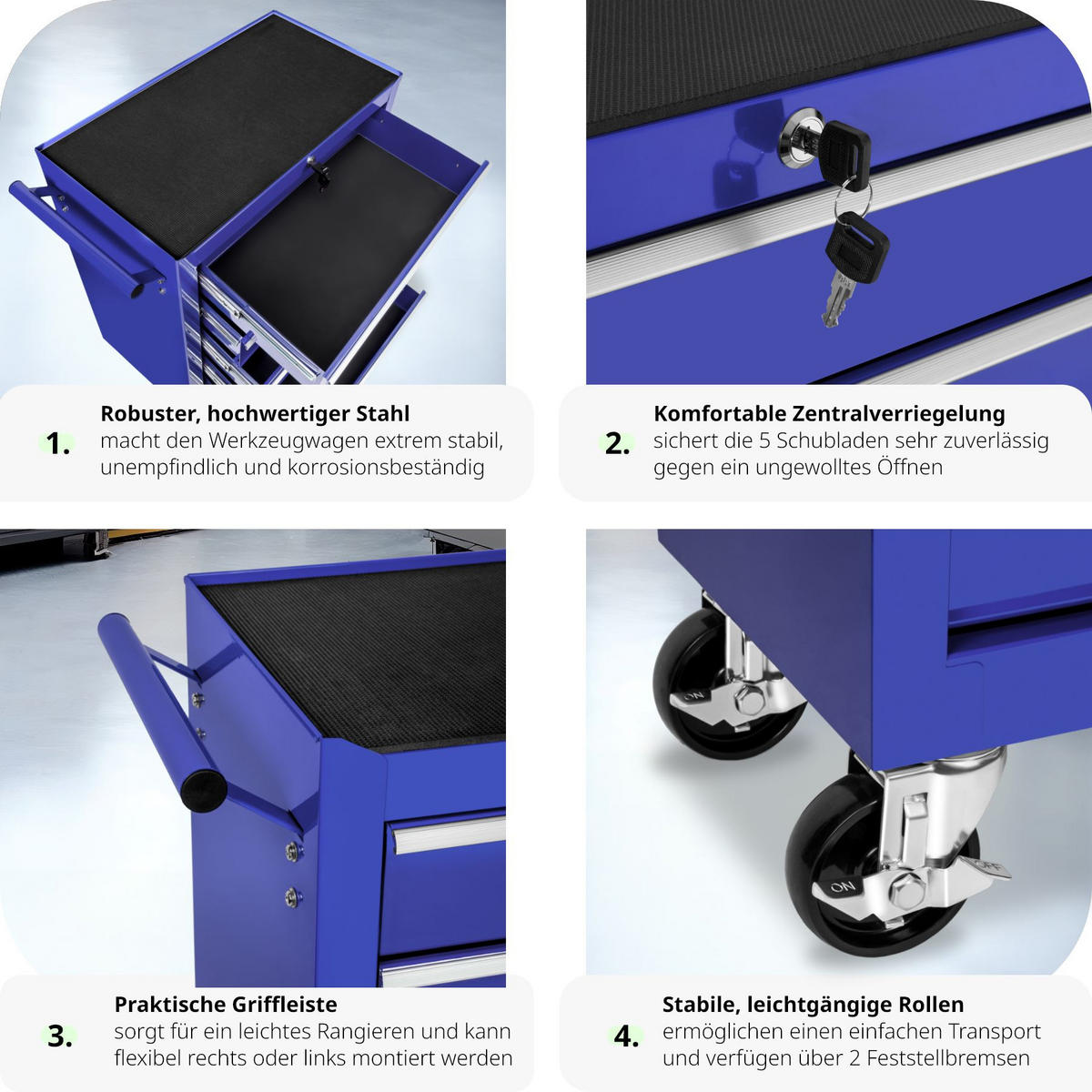WERKZEUGWAGEN ,Rollen Ø 100 mm,blau - Blau, Metall (33/79/69cm) - tectake